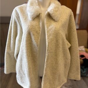 Denim&Co Cream Teddy Jacket with Faux Fur Collar